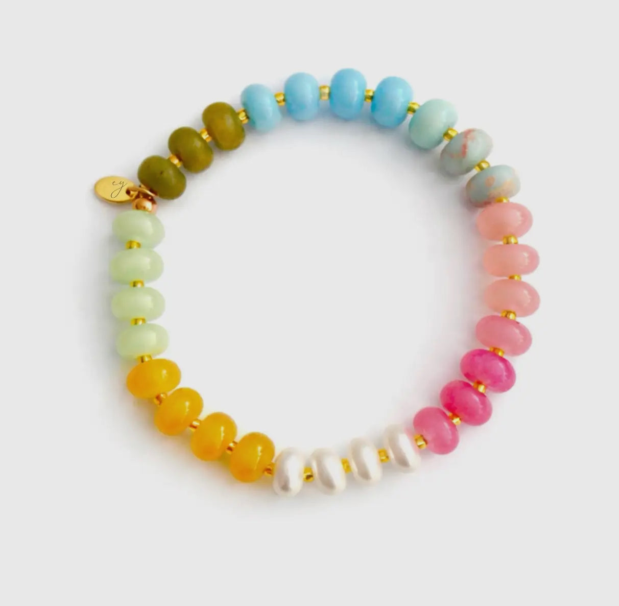 Multicolored beaded bracelet on a white background